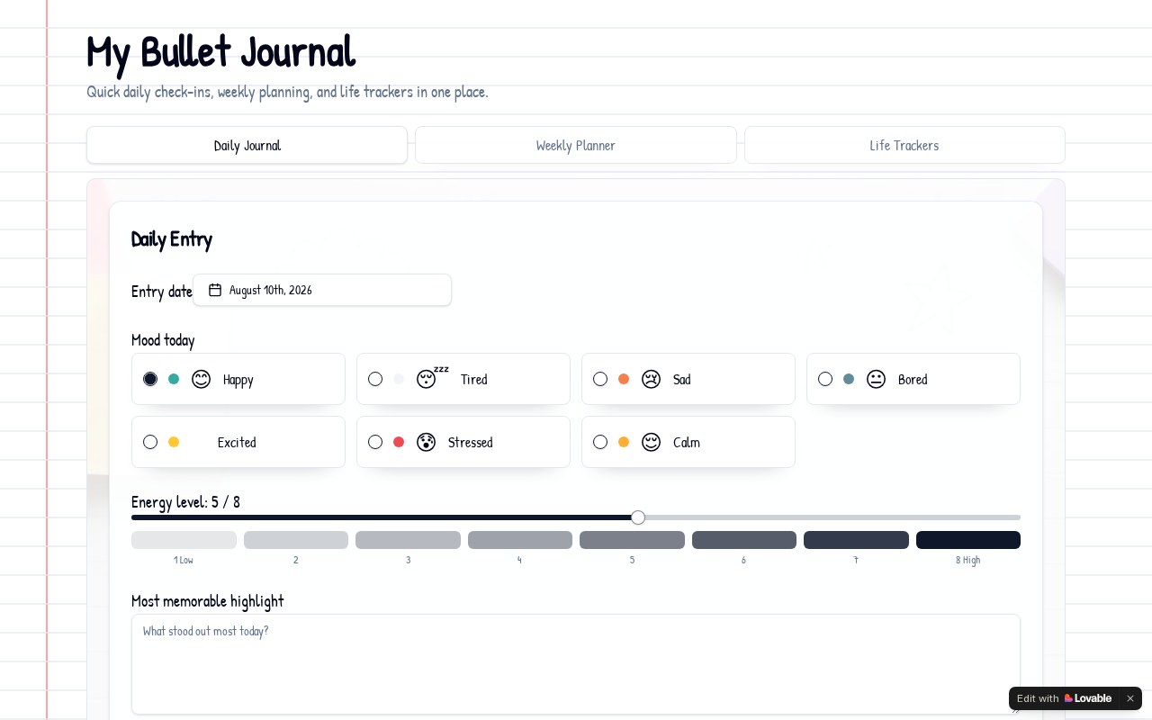 Screenshot of Daily Bullet Journal