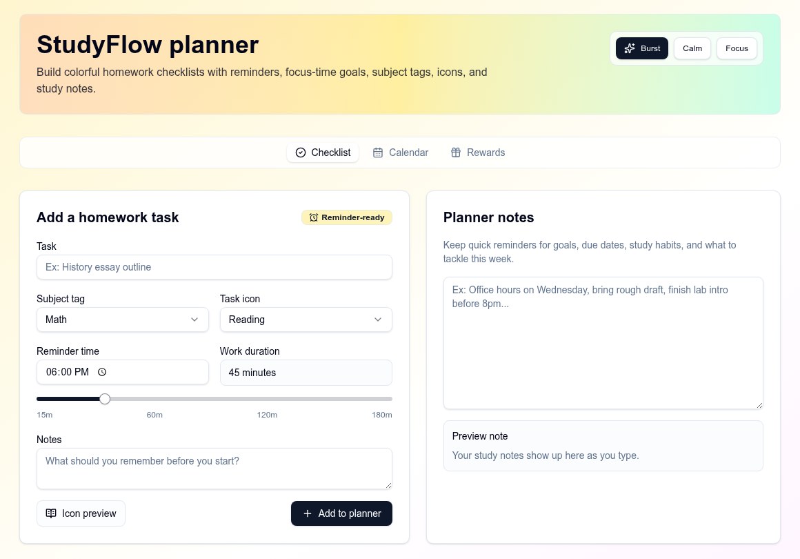 Screenshot of StudyFlow Planner